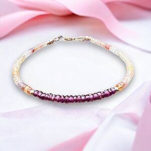 Natural Rhodolite Garnet Sapphire Bracelet Solid 14K Rose Gold 585 , 7 2/3" - 8"